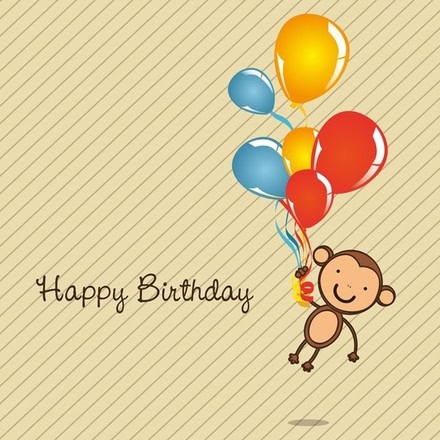 Link to Birthday E-cards. Monkey holding balloons.