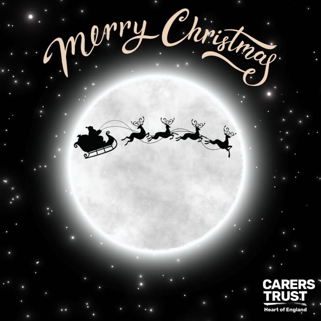 Link to Christmas E-cards. Santa flying in front of the moon.