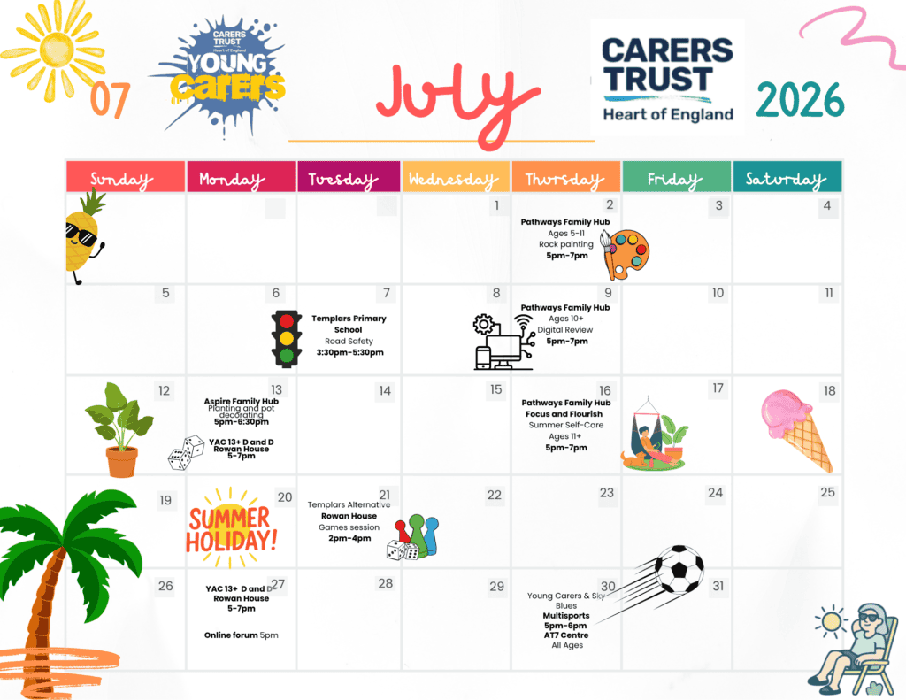 July 2026 Young Carers Activity Calendar